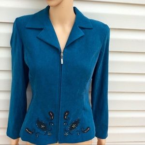 Vtg. Studio 1 Teal Embroidered/Beaded Boho Blazer